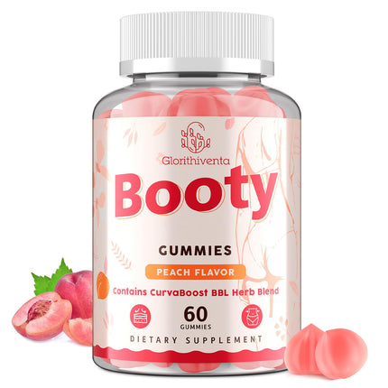 Glorithiventa Booty Gummies for Women - BBL Gummies with Creatine Monohydrate, Milk Thistle, Vitamins D3 & Herbal Blend - Zero Sugar, Vegan, Peach Flavor, 60 Counts