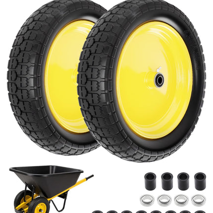 4.80/4.00-8 wheelbarrow tire, 16" Flat Free Solid Tire and Wheel, 2 Pack