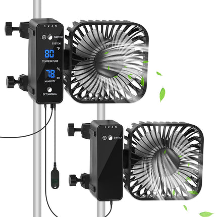 DAOTAILI 2-Pack 4” Grow Tent Fan With Temperature And Humidity Meter,Automatic Humidity Control,Oscillating Fan For Hydroponic Ventilation Circulation With Clips,Adjustable Speed Quiet Greenhouse