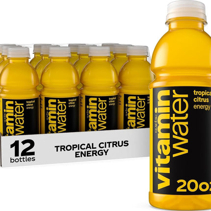 vitaminwater Energy Tropical Citrus, Flavored Water Beverage Bottles, 20 fl oz, 12 Pack