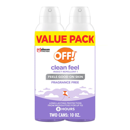 Off! Clean Feel Insect Repellent Aerosol with 20% Picaridin - Long-Lasting DEET-Free Protection from Mosquitoes, Fragrance-Free Pest Control for Ticks & Flies, Camping, Bug Spray - 5 oz (Pack of 2)