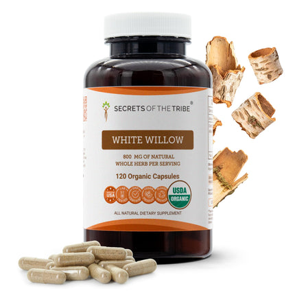 Secrets of the Tribe White Willow Capsules 800 mg USDA Organic White Willow (Salix Alba) Dried Bark (120 Capsules)