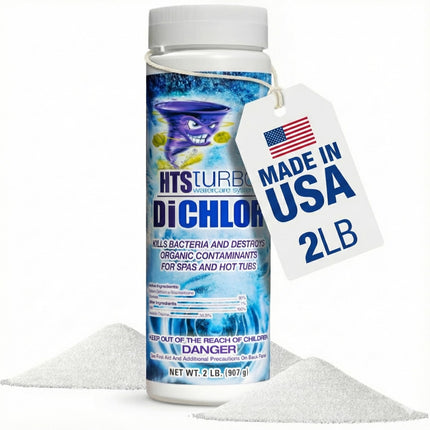 HTS Turbo Chlorine Granules for Hot Tubs and Spa - 2 lbs (32 oz) Made in USA | Stabilized Dichlor, Fast-Dissolving Granular Chlorine Sanitizer | Hot Tub Spa Water Care Treatment