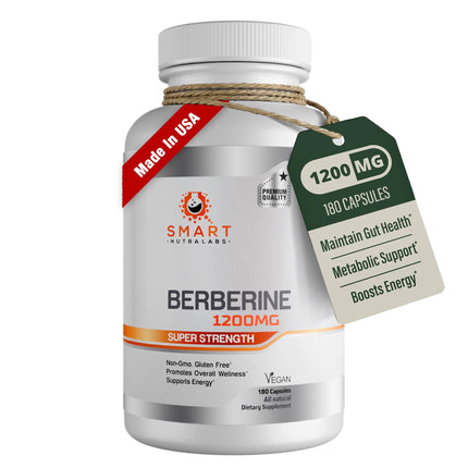 Smart Nutra Labs Premium Berberine HCL 1200mg- 180 Vegan Capsules, 100% Pure Berberine Supplement- Non-GMO, Gluten Free