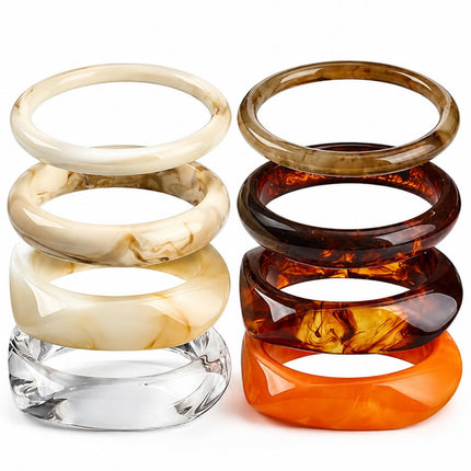 Liliaafar 8 Pcs Colorful Acrylic Resin Chunky Bangle Bracelets for Women Big Irregular Resin Bangles Trendy Stack Statement Punk Geometric Wristband Jewelry Gift Set(Square,Natural Color)