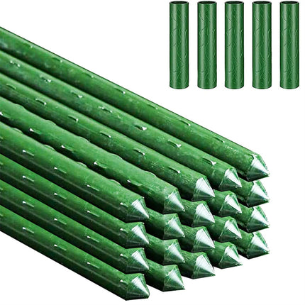 Garden Stakes, Sturdy Plant Support Sticks - 20PCS Plastic Coated Steel Core Stakes with 5PCS Connector for Climbing Plants, Beans & Shrubs (16.1 Inch Length)