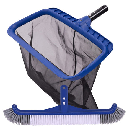Fine Mesh Pool Skimmer Net & Pool Brush Kit, Durable Pool Cleaning Kit Includes Pool Net Skimmer with Sturdy Frame &17.5" Professional Pool Brush Head for Inground Pools & Above Ground Pools