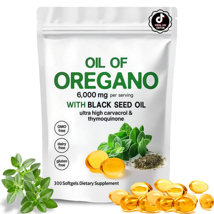 ZEYARUIBO Oil of Oregano with Black Seed Oil – 2-in-1 Oregano Oil Capsules Organic，300 Count | Plant-Based, Non-GMO | Supports Wellness & Digestive Balance