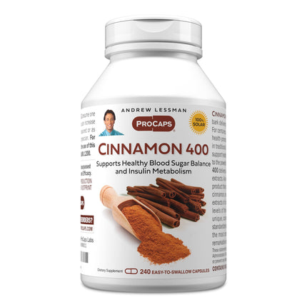 ANDREW LESSMAN Cinnamon 400mg - 240 Capsules - High Potency, Standardized Extract. No Additives. Small Easy to Swallow Capsules