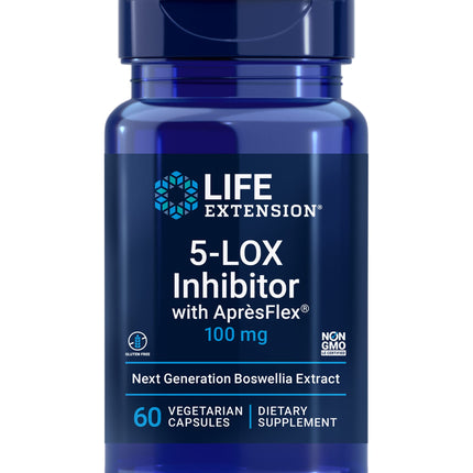 Life Extension 5-LOX Inhibitor with AprèsFlex®, 100 mg, standardized Boswellia serrata Extract, Promotes Joint, Cell & arterial Health, Gluten-Free, Non-GMO, Vegetarian, 60 Capsules