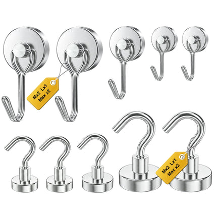 Tiergrade Mixed Sizes Magnetic Hooks, 2026 Cruise Cabin Ship Essentials Heavy Duty Strong Magnets Fridge Hanging for Classroom Kitchen Garage Grills Home, 10 Pack Silver (Medium 4 + Large 2 + Max 4)