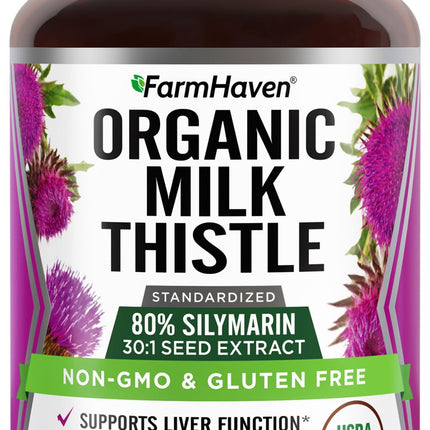 FarmHaven USDA Organic Milk Thistle Capsules | 30X Concentrated Seed Extract & 80% Silymarin Standardized - Supports Liver Function and Overall Health | Non-GMO | 120 Vegan Capsules