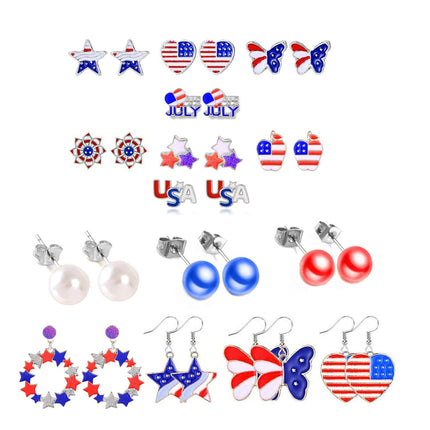 30 Pieces 4th of July Earring Stud Patriotic Earrings Set for Women Enamel Heart Star Butterfly USA Flag Earring Hypoallergenic Independence Day Earrings Jewelry Accessories(15 pairs Fourth of July)