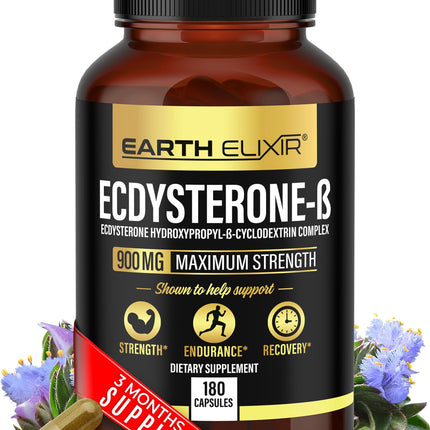 Earth Elixir Ecdysterone Supplements 900mg (180Capsules) – Made in USA - Muscle Building Supplements for Men w/ 95% Beta Ecdysterone w/Hydroxypropyl-β-Cyclodextrin for Enhanced Bioavailability