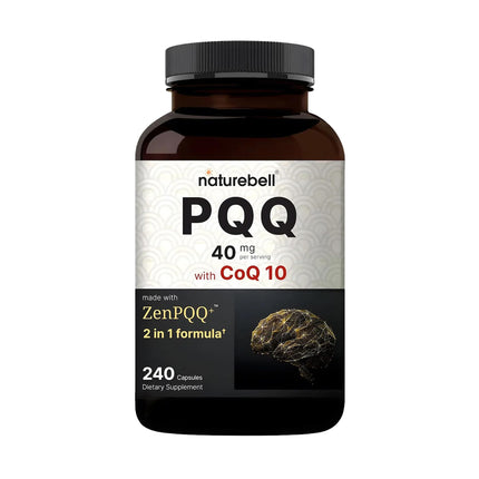 NatureBell PQQ with CoQ10-240 Capsules - 40mg Active PQQ with 10mg Coenzyme Q10 - Cellular Energy, Heart Health, & Brain Function Support* - Antioxidant Nutrients - Non-GMO - 3rd Party Tested