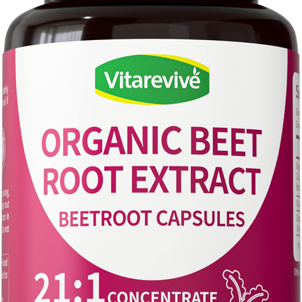 Vitarevive Organic Beet Root Capsules with Beetroot Extract 850mg 21:1 Concentrated Beetroot Supplement Supports Circulation and Nitric Oxide from Beet Root Powder Extract 120 Count
