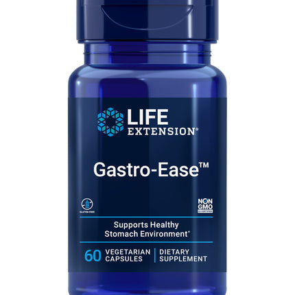 Life Extension Gastro-Ease™, zinc L-carnosine, Pylopass™ Lactobacillus reuteri probiotics, Digestion Supplement, Gut Health, Stomach Comfort, Gluten-Free, Non-GMO, Vegetarian, 60 Capsules