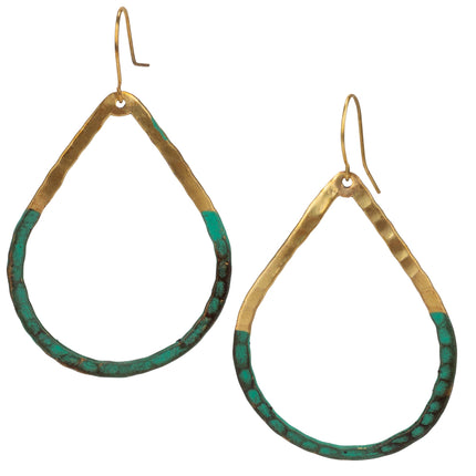 SPUNKYsoul Handmade Boho Open Teardrop Gold Patina Dangle Earrings for Women (Gold/Patina)