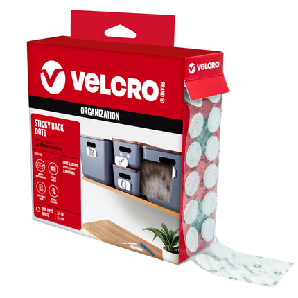 VELCRO Brand Dots with Adhesive, White, Medium 3/4 in Circles, 200 Pk