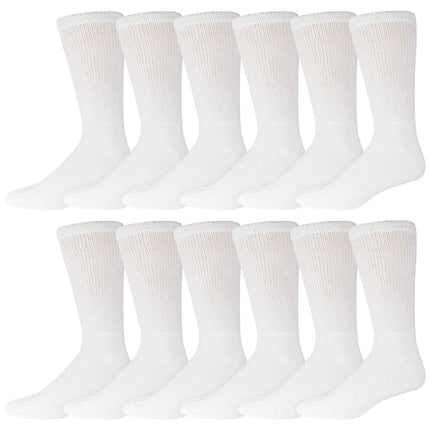 12 Pairs of Cotton Diabetic Neuropathy Crew Socks (10-13, Fits Mens shoe size 9-12, White)