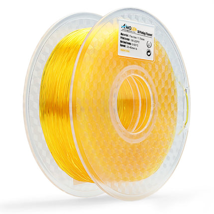 AMOLEN 3D Printer TPU Filament 1.75mm, Transparent Yellow, 0.8KG/1.8LBS +/- 0.03 mm, Includes Sample Wood Filament & Shining Gold Filament.