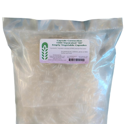 Capsule Connection 1000 Separated Empty Vegetable Capsules, 00 Size, Vegan & Vegetarian resealable Bag