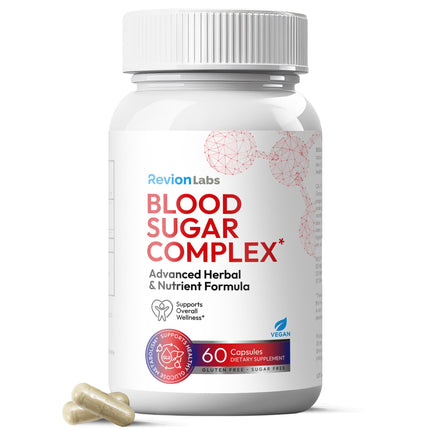 RevionLabs Blood Sugar Complex Support Supplement - 20 Active Ingredients Formula with Herbs & Vitamins to Support Healthy Blood Sugar Levels Metabolism & Energy - Vegan Gluten-Free Sugar-Free Non-GMO