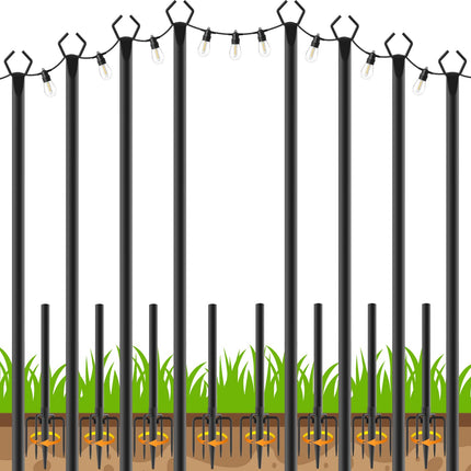 LETIANPAI 8 Pack String Light Poles,10 FT Metal Poles with Fork for Outdoor String Lights,Outdoor Light Poles with Fork,Poles/Post/Stand for Outside