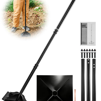 Saker Steel Tamper Heavy Duty Hand Compactor Tool, 10x10 Inch Ground Tamper for Soil, Gravel & Asphalt Compaction, 48 Inch Cushioned Handle for Driveway, Paver, Yard & Blacktop Repair