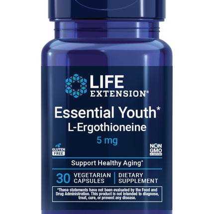 Life Extension Essential Youth L-Ergothioneine – Promotes Longevity & Healthy Aging – Gluten-Free – Non-GMO – Vegetarian – 5 mg – 30 Vegetarian Capsules