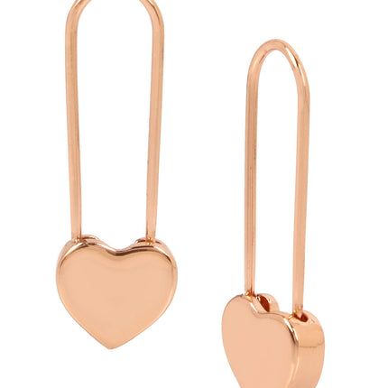 Betsey Johnson Rose Gold Heart Safety Pin Earrings
