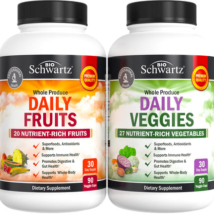 Daily Fruits and Vegetables Supplement for Adults - Super Fruit and Veggies Capsules for Enhanced Energy Gut Health Immune Support & Overall Wellness with 47 Whole Food Fruits and Veggies - 1 Month