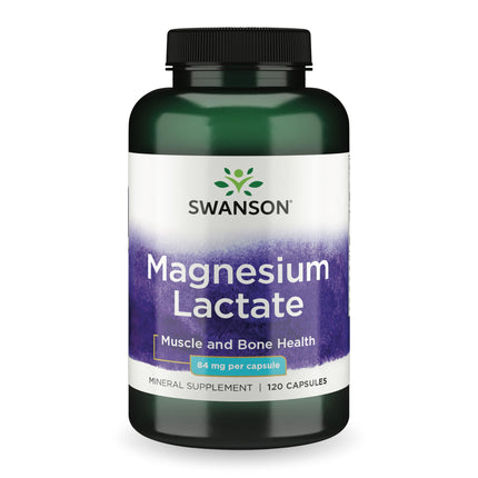 Swanson Magnesium Lactate - Lactose-Free Mineral Supplement for Muscle & Bone Health Support* - Gentle on the Stomach - Non-GMO & Gluten-Free - 120 Capsules