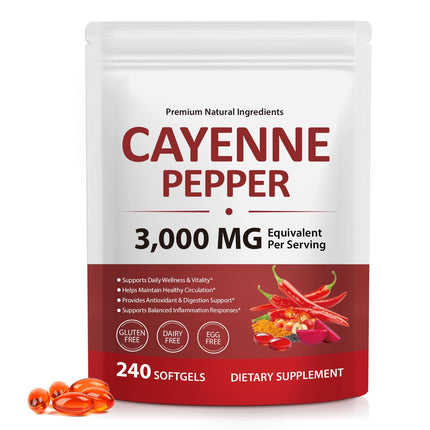 Premium Cayenne Pepper Capsules with Turmeric Curcumin & Beet Root Extract | Supports Cardiovascular Health, Blood Circulation | Potent Capsaicin Supplement, Easy-to-Swallow Softgels (240 Count)