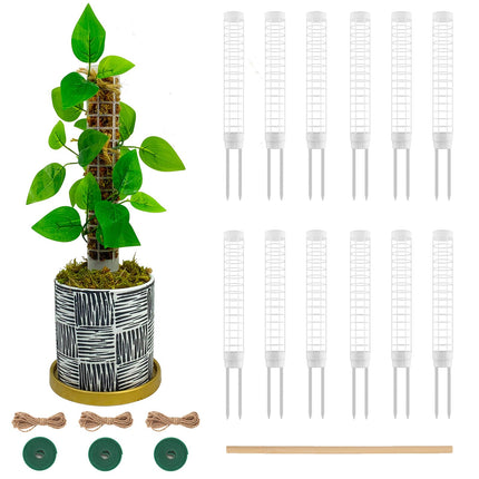 Small Moss Pole for Monstera - Stackable & Refillable Plastic Moss Poles for Climbing Plants with Large Mesh Design (12Pack-White-Small)