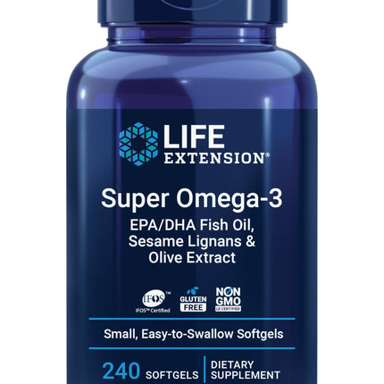 Life Extension Super Omega-3 EPA/DHA Fish Oil, Sesame Lignans & Olive Extract – Heart Health, Brain Health, Inflammation Health Support, Gluten-Free, Easy to Swallow, Non-GMO, 240 Softgels