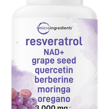 Micro Ingredients Resveratrol NAD Complex 3,000mg for Women & Men, 240 Veggie Capsules | NMN Supplement Alternative | 11-in-1 Blend with NAD+, Quercetin, Moringa, Berberine, Grape Seed, & Oregano