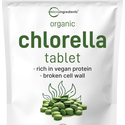 Organic Chlorella Tablets, 500mg Per Tablet, 720 Tabs (360 Grams), 4 Months Supply, Broken Cell Wall, Rich in Vegan Protein & Vitamins, No Filler, No Additives & Non-GMO | Pure Green Algae Superfood