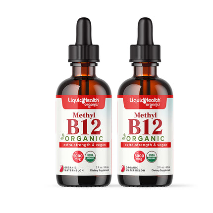 LIQUIDHEALTH USDA Organic Methyl Vitamin B12 Methylcobalamin Liquid Drops with Tart Cherry Juice - Boost Energy, Immune Support, Improve Memory & Concentration - USA Made, Vegan, Non-GMO (2 Pack)