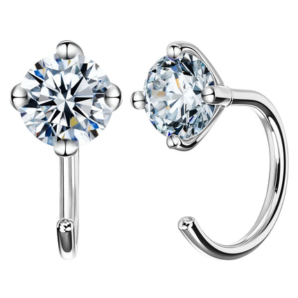 Handi Queen Moissanite Hoop Earrings for Women 925 Sterling Silver Small Huggie, 0.3CT 4mm D Color VVS1 Round Brilliant, Sparkling Minimalist Tiny Cartilage Earring Jewelry