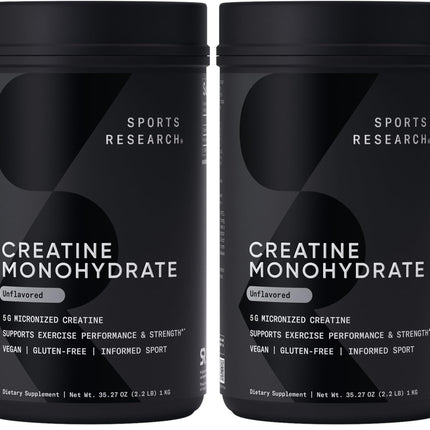 Sports Research Creatine Monohydrate - Gain Lean Muscle, Improve Performance and Strength and Support Workout Recovery - 5 g Micronized Creatine - 35.27 oz (Pack of 2)