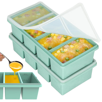 1 Cup Silicone Freezer Trays with Lids, 2 Pack Soup Molds for Meal Prep