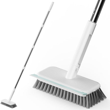 AIR U+ Concrete Scrub Brush, Long Handle, 7-Row Wire Bristles, Squeegee