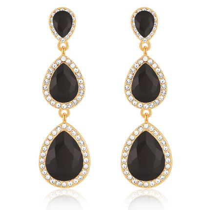 Black Earrings for Women, Vintage Rhinestone Teardrop Statement Earrings