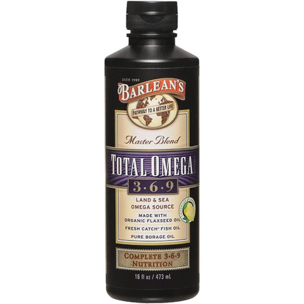 Barlean's Total Omega 3 6 9 Liquid Fish Oil Supplement with Borage and Flaxseed Oil 6,468 mg of Omegas EPA, DHA, ALA, and GLA for Joint and Heart Health, 16 oz