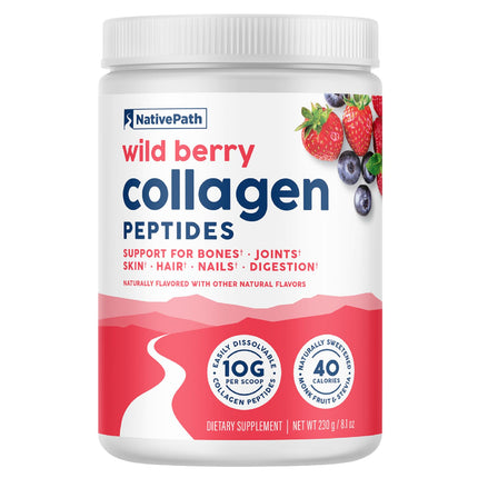 NativePath Wild Berry Collagen Peptides Powder - 10g Grass-Fed Type 1 & 3, 20 Servings - for Hair, Skin, Nails & Joints - Keto & Paleo, No Gluten, No Dairy (8.1 oz)