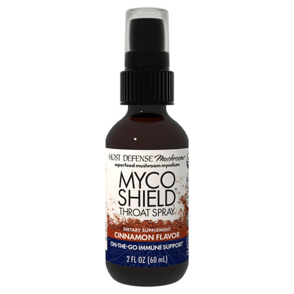 Host Defense MycoShield Throat Spray - Immune Health Support - Dietary Mushroom Supplement with Chaga, Reishi, Turkey Tail & More - On-the-Go Immune Support - Cinnamon Flavor, 2 fl oz (142 Servings)