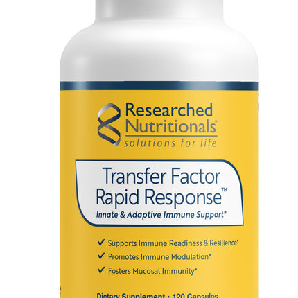 Researched Nutritionals Transfer Factor Rapid Response Immune Support Supplement - Colostrum Blend with Beta Glucan, IP-6 & Lactoferrin, Fast-Acting Innate & Adaptive Immune Modulation (120 Capsules)