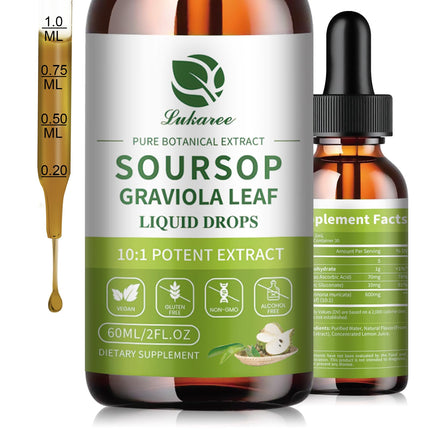 Lukaree Pure Soursop Graviola Leaf Extract for Immunity, Gut Health & Natural Energy Support – Soursop Bitters Liquid with Cold Extract – Vegan | Gluten-Free | 2 Fl Oz