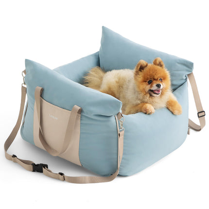 Lesure Small Dog Car Seat for Small Dogs - Soft Dog Booster Seat for Car with Storage Pocket and Clip-On Safety Leash and Thickened Memory Foam Filling, Pet Travel Carrier Bed, Light Blue